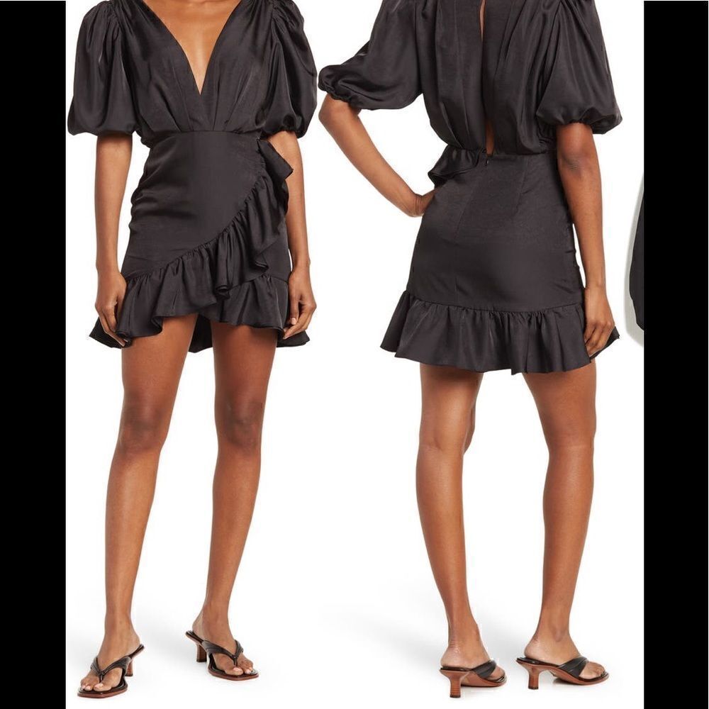 Ronny kobo Dress Puff-Sleeve Mindy Size large Black NWT